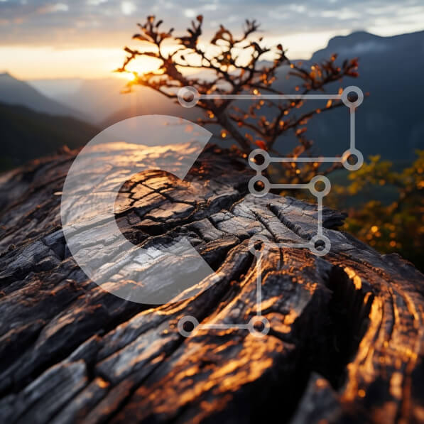 Intra Συλλεκτικό Ξύλινο Παζλ Plywood  4mm - Όμορφη κοντινή λήψη ενός ξεπερασμένου κορμού δέντρου στο ηλιοβασίλεμα Σε Ξύλινο Κουτί - Διαστάσεις: 10x10 cm – 25 κομμάτια