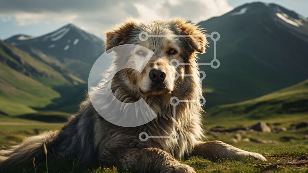 Σετ των 2 Intra Συλλεκτικό Ξύλινο Παζλ Plywood  4mm - Shaggy σκυλί που κοιμάται στο γρασίδι με ορεινό τοπίο Σε Ξύλινο Κουτί - Διαστάσεις: 10x10 cm – 25 κομμάτια