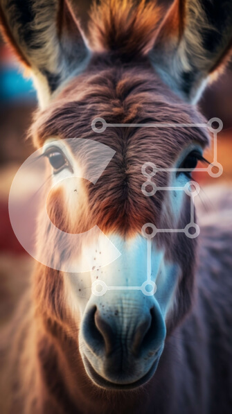 Σετ των 2 Intra Συλλεκτικό Ξύλινο Παζλ Plywood  4mm - Κοντινή εικόνα του προσώπου ενός γαϊδάρου με καφέ και λευκό παλτό Σε Ξύλινο Κουτί - Διαστάσεις: 10x10 cm – 25 κομμάτια