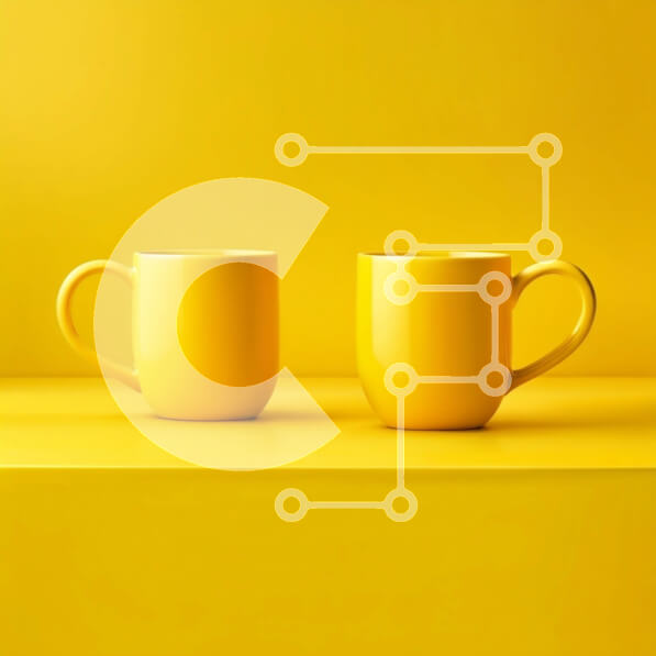 Intra Συλλεκτικό Ξύλινο Παζλ Plywood  4mm - Δύο κίτρινες κούπες που κάθονται σε μια ζωντανή κίτρινη επιφάνεια Σε Ξύλινο Κουτί - Διαστάσεις: 10x10 cm – 25 κομμάτια