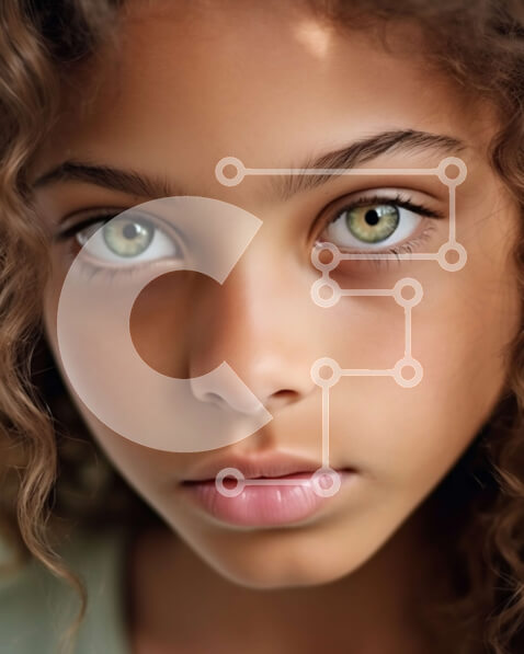 Intra Συλλεκτικό Ξύλινο Παζλ Plywood  4mm - Όμορφο πορτρέτο ενός νεαρού κοριτσιού με πράσινα μάτια και σγουρά μαλλιά Σε Ξύλινο Κουτί - Διαστάσεις Puzzle: 10x10 cm – 25 κομμάτια