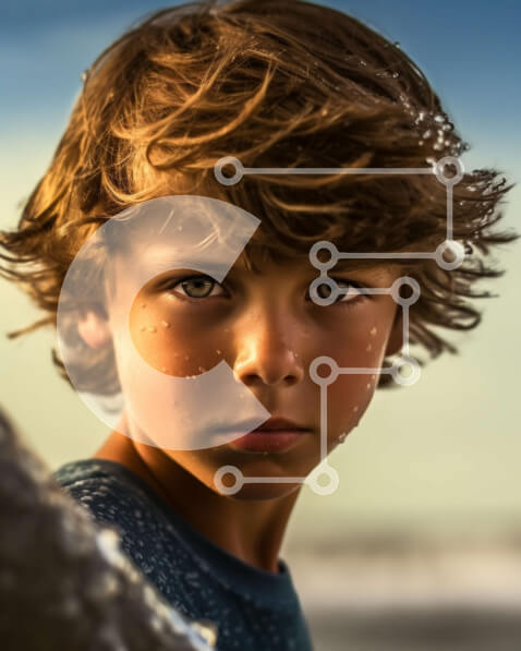 Intra Συλλεκτικό Ξύλινο Παζλ Plywood  4mm - Σοβαρό νεαρό αγόρι που στέκεται στη βραχώδη παραλία με τον ωκεανό στο φόντο Σε Ξύλινο Κουτί - Διαστάσεις Puzzle: 10x10 cm – 25 κομμάτια