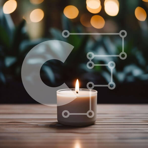 Intra Συλλεκτικό Ξύλινο Παζλ Plywood  4mm - Αναμμένο κερί σε ξύλινο τραπέζι εξωτερικού χώρου που περιβάλλεται από φυτά Σε Ξύλινο Κουτί - Διαστάσεις: 10x10 cm – 25 κομμάτια