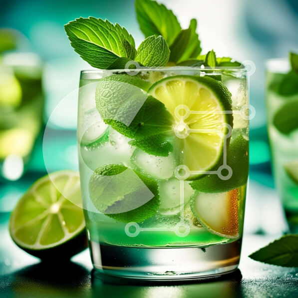 Σετ των 2 Intra Συλλεκτικό Ξύλινο Παζλ Plywood  4mm - Νόστιμο πράσινο κοκτέιλ Mojito με λάιμ και μέντα Σε Ξύλινο Κουτί - Διαστάσεις: 10x10 cm – 25 κομμάτια