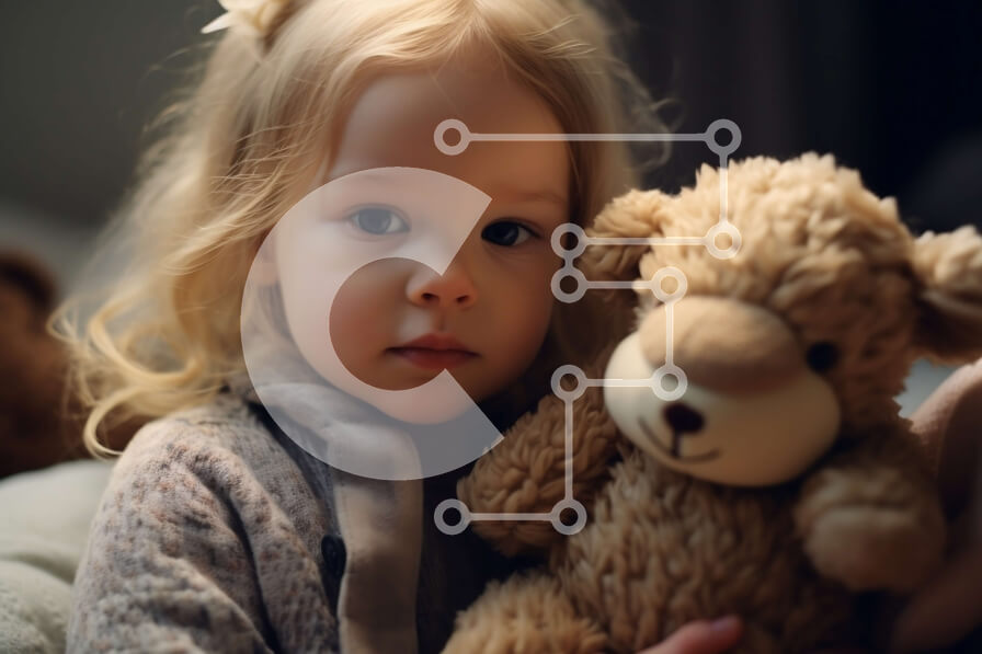 Intra Συλλεκτικό Ξύλινο Παζλ Plywood  4mm - Νεαρό κορίτσι που κρατά γεμιστό αρκουδάκι Σε Ξύλινο Κουτί - Διαστάσεις Puzzle: 10x10 cm – 25 κομμάτια