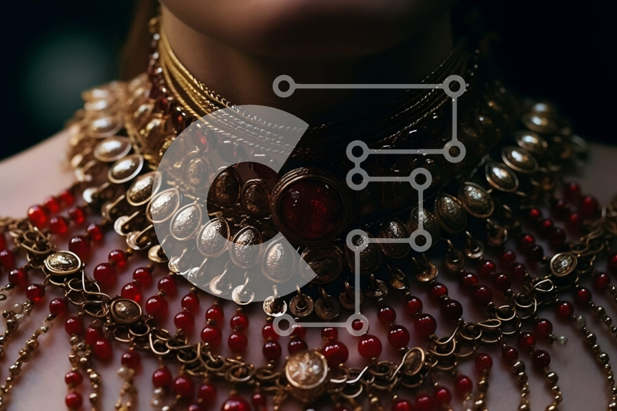 Intra Συλλεκτικό Ξύλινο Παζλ Plywood  4mm - Εκπληκτικό σετ κοσμημάτων: Κόκκινο και χρυσό κολιέ με πέρλες και βραχιόλι Σε Ξύλινο Κουτί - Διαστάσεις Puzzle: 10x10 cm – 25 κομμάτια