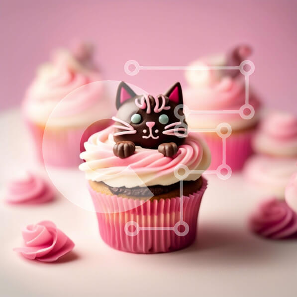 Σετ των 2 Intra Συλλεκτικό Ξύλινο Παζλ Plywood  4mm - Νόστιμο Cupcake με χαριτωμένο σοκολατένιο γατάκι στην κορυφή Σε Ξύλινο Κουτί - Διαστάσεις: 10x10 cm – 25 κομμάτια