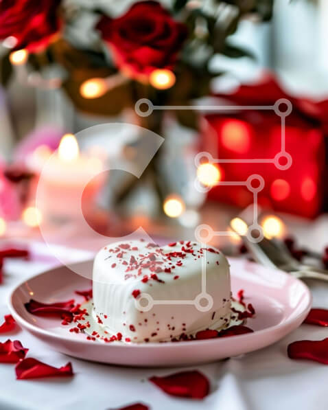 Σετ των 2 Intra Συλλεκτικό Ξύλινο Παζλ Plywood  4mm - Ρομαντική τούρτα του Αγίου Βαλεντίνου με κόκκινα τριαντάφυλλα και κεριά Σε Ξύλινο Κουτί - Διαστάσεις: 10x10 cm – 25 κομμάτια