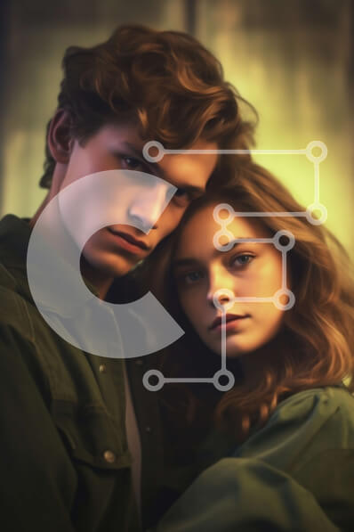 Intra Συλλεκτικό Ξύλινο Παζλ Plywood  4mm - Ρομαντική εικόνα ενός νεαρού ζευγαριού με πράσινα μπουφάν Σε Ξύλινο Κουτί - Διαστάσεις Puzzle: 10x10 cm – 25 κομμάτια