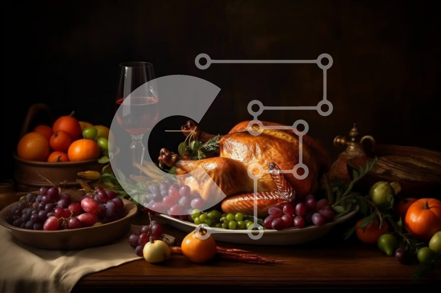 Σετ των 2 Intra Συλλεκτικό Ξύλινο Παζλ Plywood  4mm - Γιορτή των Ευχαριστιών με ψητή γαλοπούλα, φρούτα και λαχανικά σε τραπέζι με ποτήρια κρασιού Σε Ξύλινο Κουτί - Διαστάσεις: 10x10 cm – 25 κομμάτια