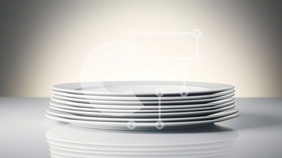 Σετ των 2 Intra Συλλεκτικό Ξύλινο Παζλ Plywood  4mm - Στοίβα από λευκά πιάτα σε ένα τραπέζι Σε Ξύλινο Κουτί - Διαστάσεις: 10x10 cm – 25 κομμάτια