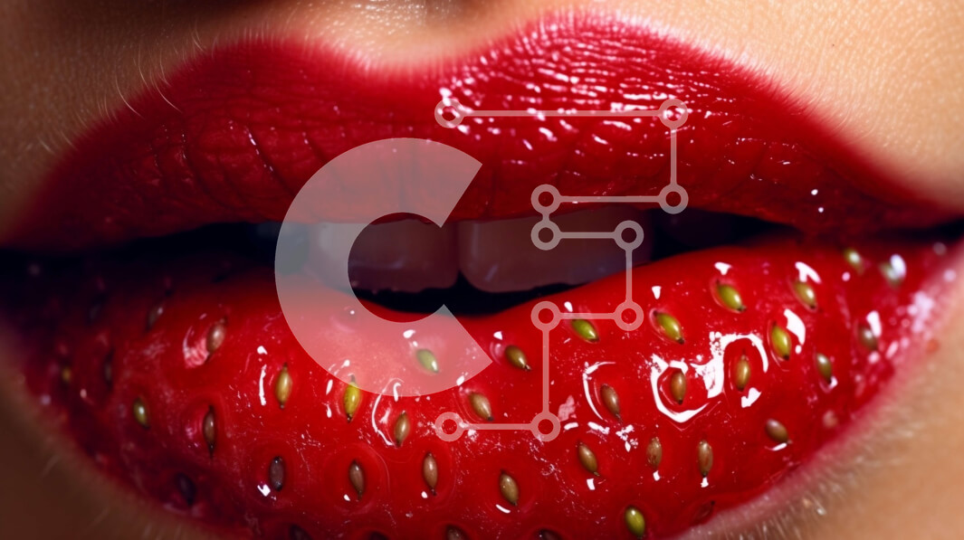 Intra Συλλεκτικό Ξύλινο Παζλ Plywood  4mm - Όμορφη κοντινή εικόνα των χειλιών της γυναίκας με τις φράουλες Σε Ξύλινο Κουτί - Διαστάσεις Puzzle: 10x10 cm – 25 κομμάτια