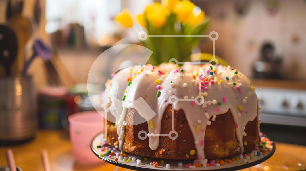 Σετ των 2 Intra Συλλεκτικό Ξύλινο Παζλ Plywood  4mm - Λαχταριστό κέικ Bundt με γλάσο και πασπαλίζει σε πιατέλα αλουμινίου Σε Ξύλινο Κουτί - Διαστάσεις: 10x10 cm – 25 κομμάτια