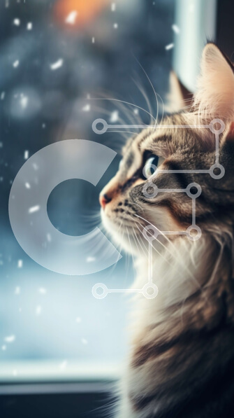 Σετ των 2 Intra Συλλεκτικό Ξύλινο Παζλ Plywood  4mm - Αξιολάτρευτη εικόνα μιας γάτας που παρακολουθεί τη χιονόπτωση από ένα παράθυρο Σε Ξύλινο Κουτί - Διαστάσεις: 10x10 cm – 25 κομμάτια