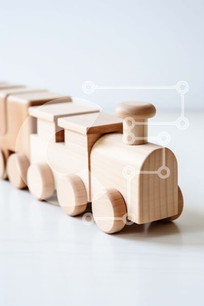 Intra Συλλεκτικό Ξύλινο Παζλ Plywood  4mm - Αξιολάτρευτο ξύλινο τρένο παιχνιδιών σε μια καθαρή λευκή επιφάνεια Σε Ξύλινο Κουτί - Διαστάσεις Puzzle: 10x10 cm – 25 κομμάτια