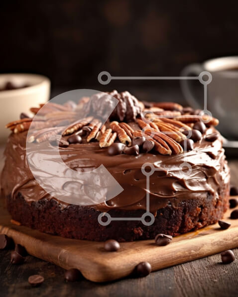 Σετ των 2 Intra Συλλεκτικό Ξύλινο Παζλ Plywood  4mm - Παρακμιακό κέικ σοκολάτας με πεκάν σε ρουστίκ ξύλινη σανίδα Σε Ξύλινο Κουτί - Διαστάσεις: 10x10 cm – 25 κομμάτια