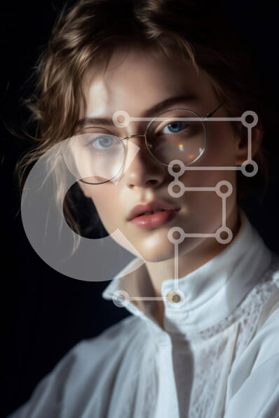 Intra Συλλεκτικό Ξύλινο Παζλ Plywood  4mm - Όμορφο πορτρέτο μιας γυναίκας με γυαλιά και λευκό πουκάμισο Σε Ξύλινο Κουτί - Διαστάσεις Puzzle: 10x10 cm – 25 κομμάτια