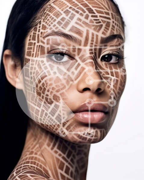 Intra Συλλεκτικό Ξύλινο Παζλ Plywood  4mm - Κομψή γυναίκα με μοναδικές γραμμές στο πρόσωπο και τα μπράτσα της Σε Ξύλινο Κουτί - Διαστάσεις Puzzle: 10x10 cm – 25 κομμάτια