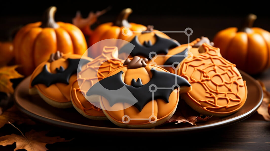 Σετ των 2 Intra Συλλεκτικό Ξύλινο Παζλ Plywood  4mm - Διακοσμημένα μπισκότα κολοκύθας σε ένα πιάτο Σε Ξύλινο Κουτί - Διαστάσεις: 10x10 cm – 25 κομμάτια