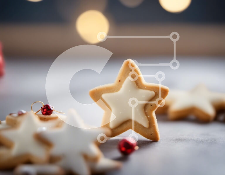 Σετ των 2 Intra Συλλεκτικό Ξύλινο Παζλ Plywood  4mm - Μπισκότα σε σχήμα αστεριού με κόκκινα και λευκά διακοσμητικά στο τραπέζι Σε Ξύλινο Κουτί - Διαστάσεις: 10x10 cm – 25 κομμάτια