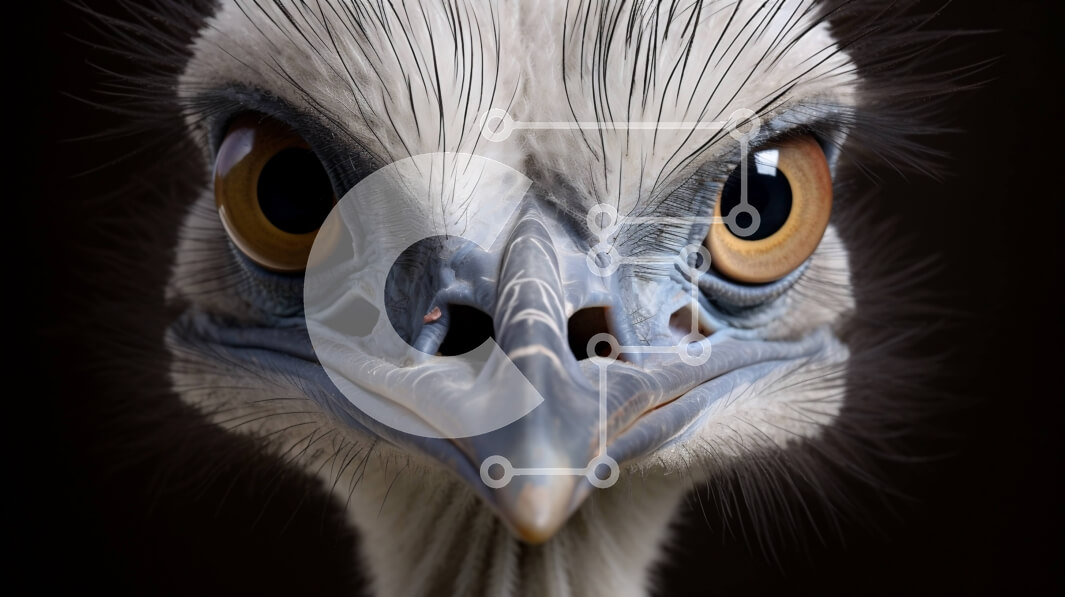 Σετ των 2 Intra Συλλεκτικό Ξύλινο Παζλ Plywood  4mm - Κοντινό πλάνο κεφαλιού στρουθοκαμήλου με μεγάλο ράμφος και περίεργη έκφραση Σε Ξύλινο Κουτί - Διαστάσεις: 10x10 cm – 25 κομμάτια