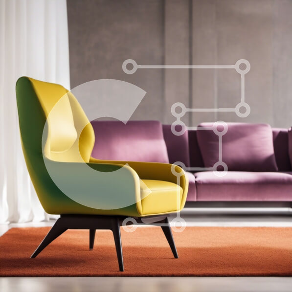 Intra Συλλεκτικό Ξύλινο Παζλ Plywood  4mm - Μοντέρνο σαλόνι με κίτρινη πολυθρόνα και μωβ καναπέ Σε Ξύλινο Κουτί - Διαστάσεις Puzzle: 10x10 cm – 25 κομμάτια