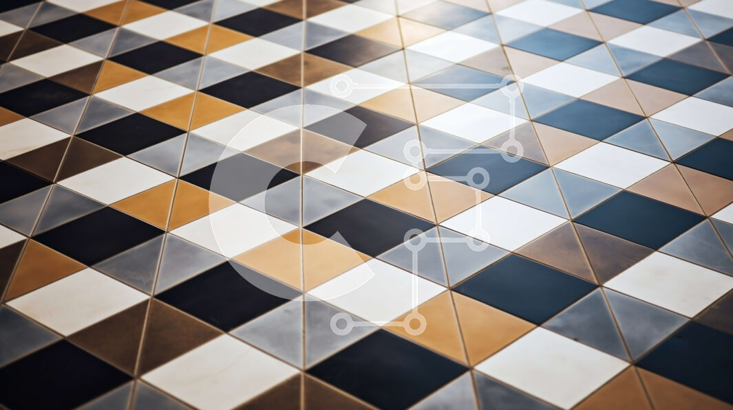 Intra Συλλεκτικό Ξύλινο Παζλ Plywood  4mm - Δάπεδο με πλακάκια με γεωμετρικό σχέδιο σε μαύρο, λευκό και κίτρινο Σε Ξύλινο Κουτί - Διαστάσεις Puzzle: 10x10 cm – 25 κομμάτια