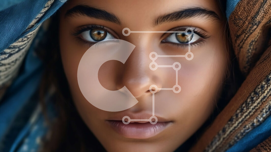 Intra Συλλεκτικό Ξύλινο Παζλ Plywood  4mm - Πορτρέτο από κοντά μιας γυναίκας με καστανά μάτια και κασκόλ Σε Ξύλινο Κουτί - Διαστάσεις Puzzle: 10x10 cm – 25 κομμάτια