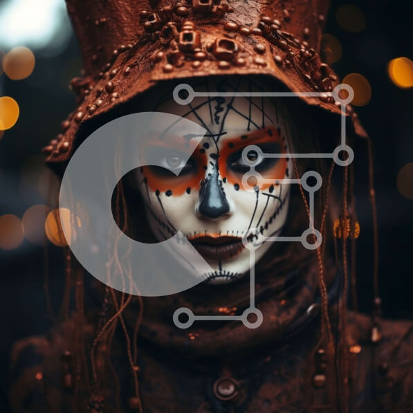 Σετ των 2 Intra Συλλεκτικό Ξύλινο Παζλ Plywood  4mm - Γυναίκα με σκελετό κοστούμι με αποκριάτικο μακιγιάζ Σε Ξύλινο Κουτί - Διαστάσεις: 10x10 cm – 25 κομμάτια