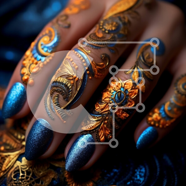 Σετ των 2 Intra Συλλεκτικό Ξύλινο Παζλ Plywood  4mm - Περίπλοκα σχέδια με μπλε και χρυσό χέννα σε γυναικείο χέρι Σε Ξύλινο Κουτί - Διαστάσεις: 10x10 cm – 25 κομμάτια