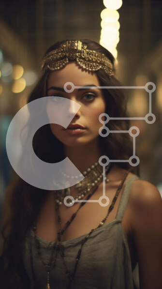 Intra Συλλεκτικό Ξύλινο Παζλ Plywood  4mm - Πορτρέτο μιας σοβαρής γυναίκας με χρυσό κάλυμμα και ρέον φόρεμα Σε Ξύλινο Κουτί - Διαστάσεις Puzzle: 10x10 cm – 25 κομμάτια