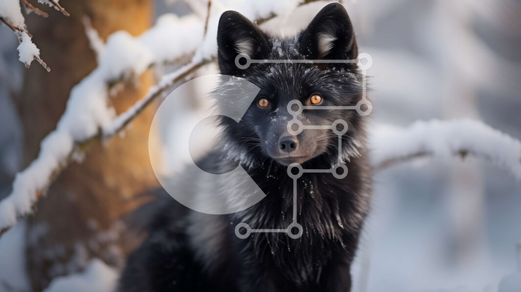 Intra Συλλεκτικό Ξύλινο Παζλ Plywood  4mm - Όμορφη εικόνα μιας μαύρης αλεπούς σε ένα χιονισμένο δάσος Σε Ξύλινο Κουτί - Διαστάσεις: 10x10 cm – 25 κομμάτια