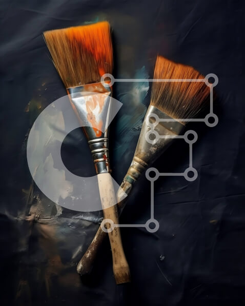 Intra Συλλεκτικό Ξύλινο Παζλ Plywood  4mm - Πινέλα με πορτοκαλί και καφέ χρώμα σε σκοτεινή επιφάνεια Σε Ξύλινο Κουτί - Διαστάσεις: 10x10 cm – 25 κομμάτια