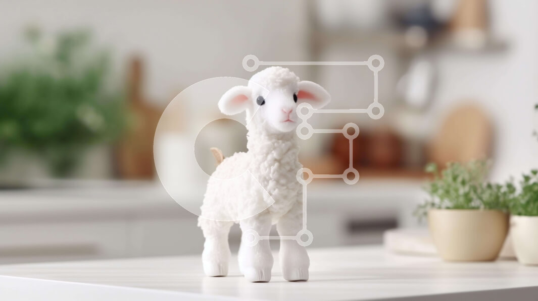 Intra Συλλεκτικό Ξύλινο Παζλ Plywood  4mm - Μικρό λευκό παιχνίδι αρνί σε πάγκο κουζίνας με φυτά σε γλάστρες Σε Ξύλινο Κουτί - Διαστάσεις Puzzle: 10x10 cm – 25 κομμάτια