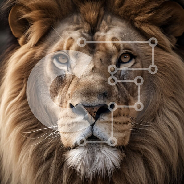 Intra Συλλεκτικό Ξύλινο Παζλ Plywood  4mm - Έντονο κοντινό πλάνο του προσώπου ενός λιονταριού με μια μεγαλοπρεπή χαίτη Σε Ξύλινο Κουτί - Διαστάσεις: 10x10 cm – 25 κομμάτια