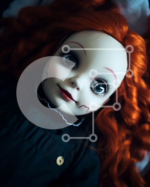 Intra Συλλεκτικό Ξύλινο Παζλ Plywood  4mm - Vintage κούκλα με μακριά κόκκινα μαλλιά και μαύρα μάτια Σε Ξύλινο Κουτί - Διαστάσεις Puzzle: 10x10 cm – 25 κομμάτια