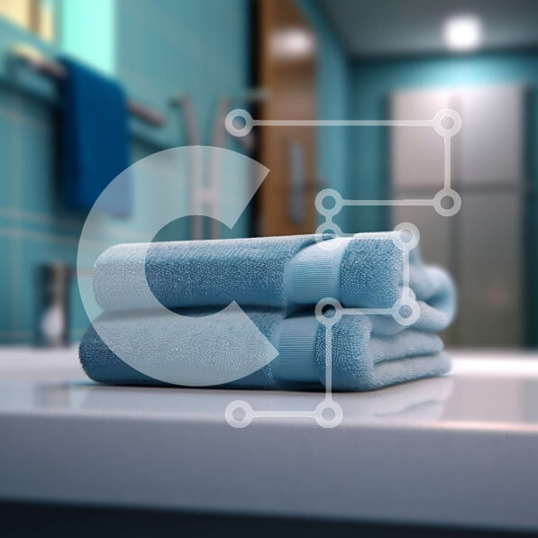 Intra Συλλεκτικό Ξύλινο Παζλ Plywood  4mm - Καθαρό και μοντέρνο μπάνιο με μπλε πετσέτες σε λευκό νιπτήρα Σε Ξύλινο Κουτί - Διαστάσεις Puzzle: 10x10 cm – 25 κομμάτια