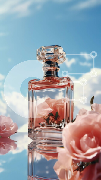 Intra Συλλεκτικό Ξύλινο Παζλ Plywood  4mm - Όμορφη εικόνα ροζ υγρού σε γυάλινο μπουκάλι με ροζ τριαντάφυλλα Σε Ξύλινο Κουτί - Διαστάσεις Puzzle: 10x10 cm – 25 κομμάτια