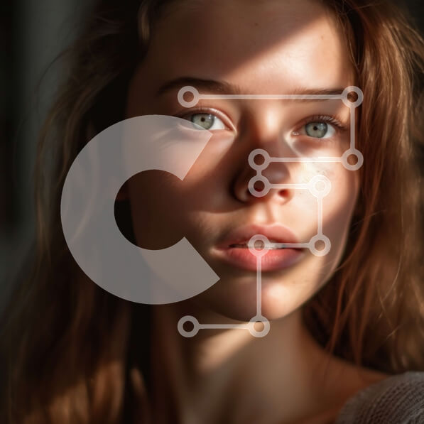 Σετ των 2 Intra Συλλεκτικό Ξύλινο Παζλ Plywood  4mm - Φυσικό και όμορφο πορτρέτο μιας νεαρής γυναίκας με μακριά κυματιστά καστανά μαλλιά και πράσινα μάτια Σε Ξύλινο Κουτί - Διαστάσεις: 10x10 cm – 25 κομμάτια