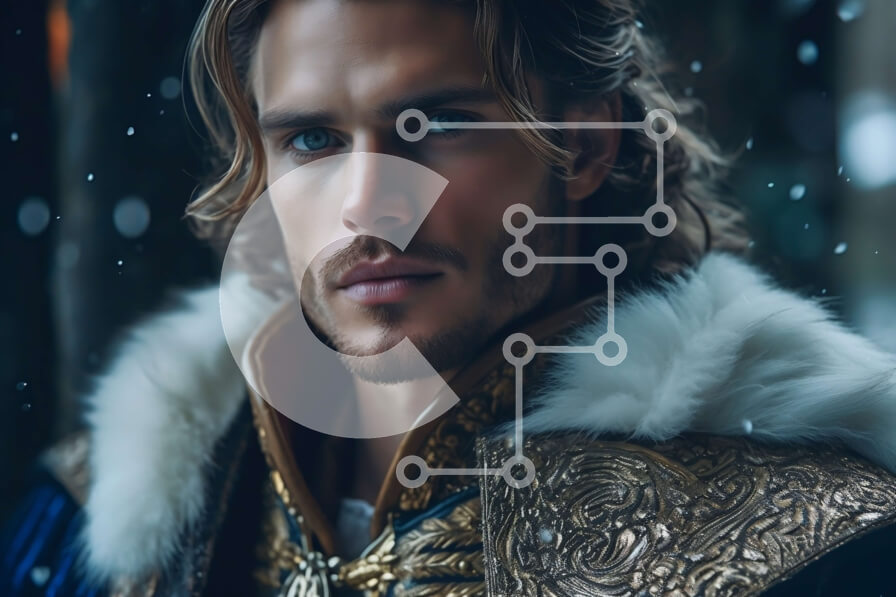 Intra Συλλεκτικό Ξύλινο Παζλ Plywood  4mm - Άνδρας με μεσαιωνική στολή που στέκεται στο χιονισμένο δάσος με τα πεύκα Σε Ξύλινο Κουτί - Διαστάσεις Puzzle: 10x10 cm – 25 κομμάτια