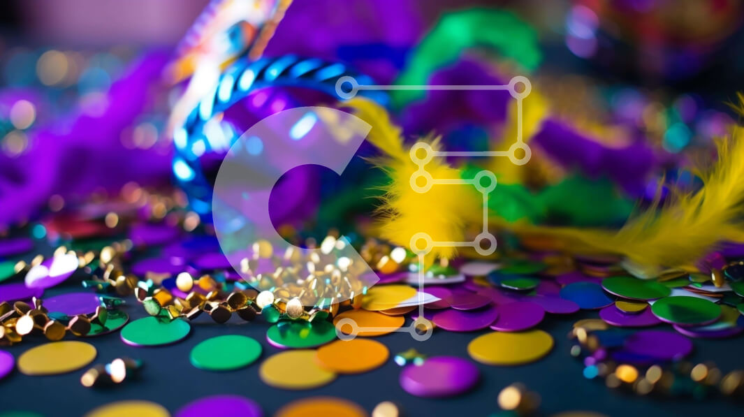 Intra Συλλεκτικό Ξύλινο Παζλ Plywood  4mm - Πολύχρωμη μάσκα Mardi Gras στο τραπέζι με φτερά και κομφετί Σε Ξύλινο Κουτί - Διαστάσεις: 10x10 cm – 25 κομμάτια