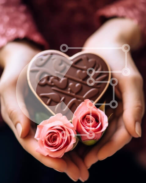 Intra Συλλεκτικό Ξύλινο Παζλ Plywood  4mm - Γιορτή του Αγίου Βαλεντίνου με μπάρα σοκολάτας σε σχήμα καρδιάς και τριαντάφυλλα Σε Ξύλινο Κουτί - Διαστάσεις: 10x10 cm – 25 κομμάτια