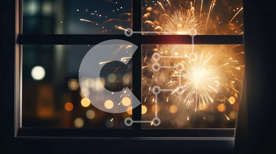 Intra Συλλεκτικό Ξύλινο Παζλ Plywood  4mm - Παράθυρο με πυροτεχνήματα για τον εορτασμό της παραμονής της Πρωτοχρονιάς Σε Ξύλινο Κουτί - Διαστάσεις: 10x10 cm – 25 κομμάτια