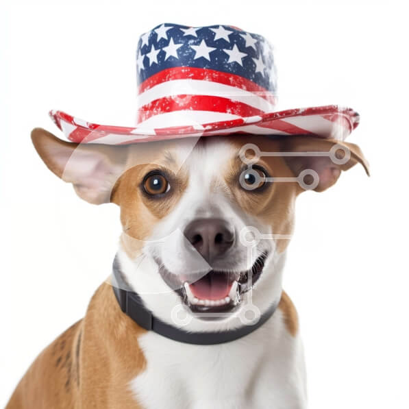 Intra Συλλεκτικό Ξύλινο Παζλ Plywood  4mm - Ευτυχισμένος σκύλος που φοράει πατριωτικό καπέλο με αστέρια Σε Ξύλινο Κουτί - Διαστάσεις: 10x10 cm – 25 κομμάτια