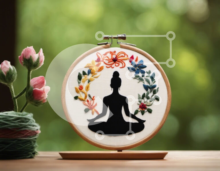 Intra Συλλεκτικό Ξύλινο Παζλ Plywood  4mm - Κέντημα τσέρκι με γυναίκα σε πόζα γιόγκα και λουλούδια Σε Ξύλινο Κουτί - Διαστάσεις Puzzle: 10x10 cm – 25 κομμάτια