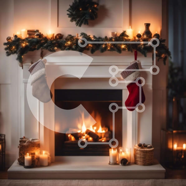 Intra Συλλεκτικό Ξύλινο Παζλ Plywood  4mm - Διακοσμημένο γιορτινό τζάκι με κάλτσες και κεριά Σε Ξύλινο Κουτί - Διαστάσεις: 10x10 cm – 25 κομμάτια