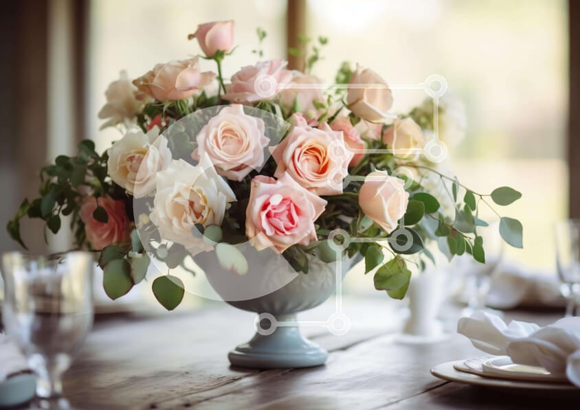 Intra Συλλεκτικό Ξύλινο Παζλ Plywood  4mm - Κομψή φλοράλ σύνθεση σε ξύλινη τραπεζαρία Σε Ξύλινο Κουτί - Διαστάσεις Puzzle: 10x10 cm – 25 κομμάτια