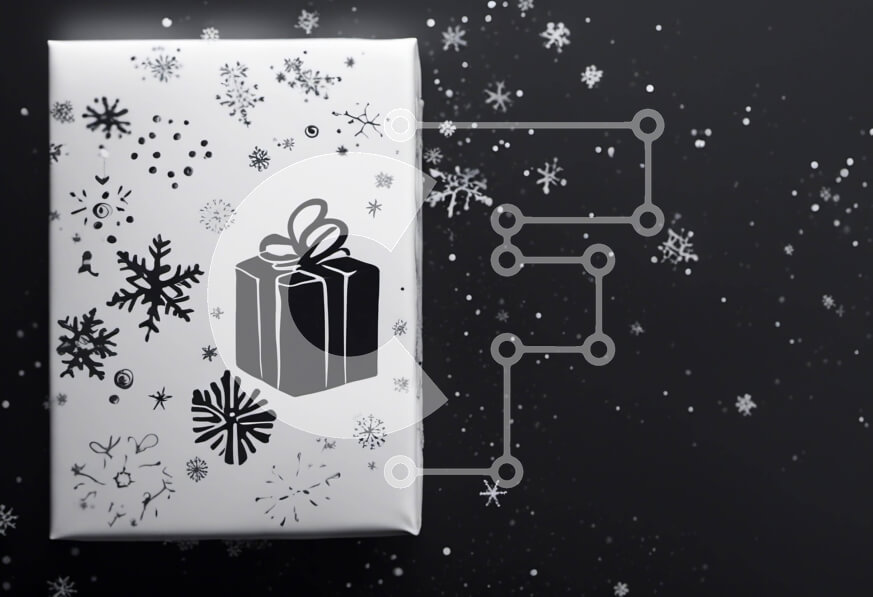 Intra Συλλεκτικό Ξύλινο Παζλ Plywood  4mm - Μαύρο και άσπρο κουτί δώρου με νιφάδες χιονιού που πέφτουν Σε Ξύλινο Κουτί - Διαστάσεις: 10x10 cm – 25 κομμάτια