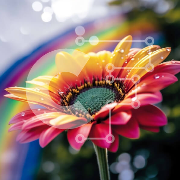 Intra Συλλεκτικό Ξύλινο Παζλ Plywood  4mm - Όμορφη εικόνα του λουλουδιού της μαργαρίτας με σταγόνες βροχής και φόντο ουράνιου τόξου Σε Ξύλινο Κουτί - Διαστάσεις: 10x10 cm – 25 κομμάτια