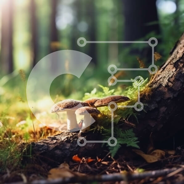 Intra Συλλεκτικό Ξύλινο Παζλ Plywood  4mm - Όμορφη εικόνα των μανιταριών στον ήλιο στο δάσος Σε Ξύλινο Κουτί - Διαστάσεις: 10x10 cm – 25 κομμάτια